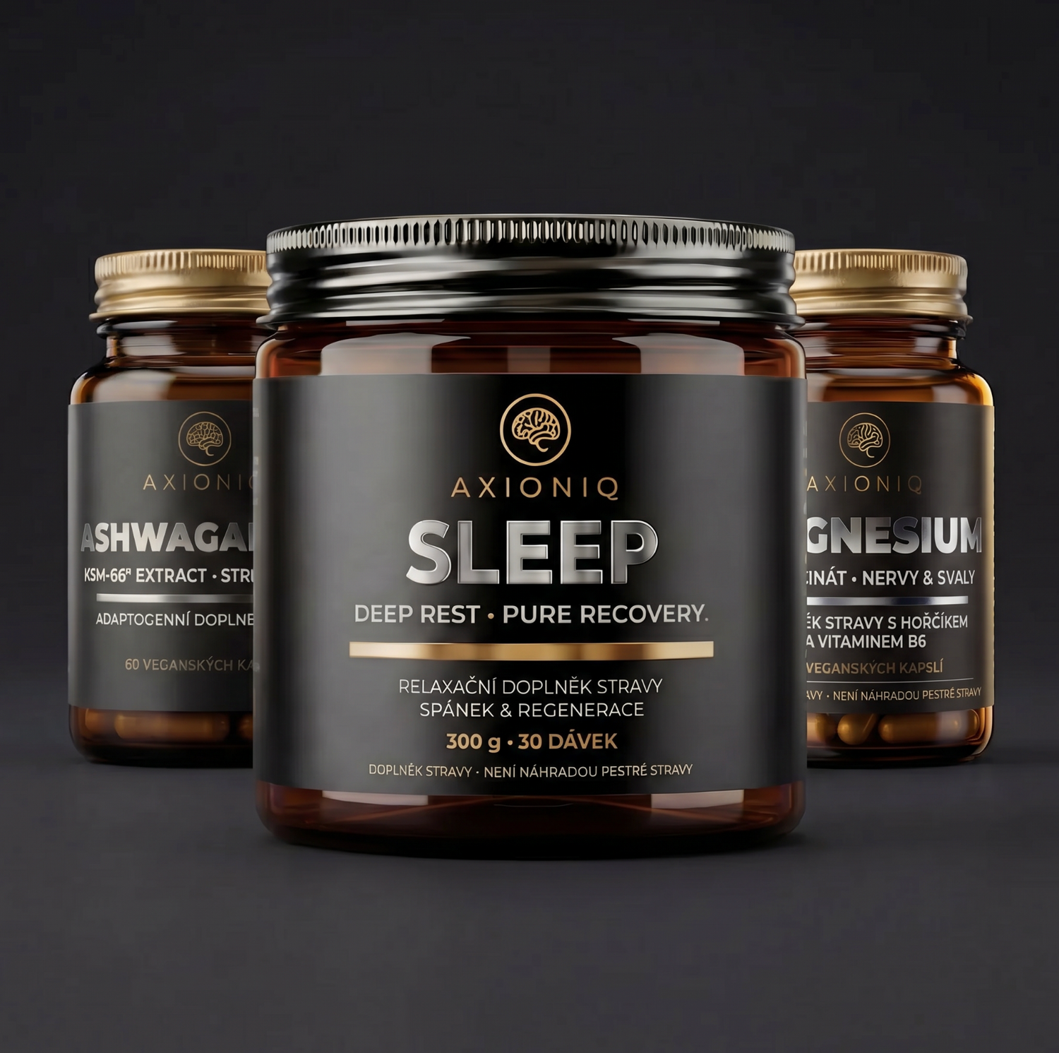 AXIONIQ Calm Core - Stack pre stres a pokoj | Ashwagandha + SLEEP + Magnesium | Set 3 produktov