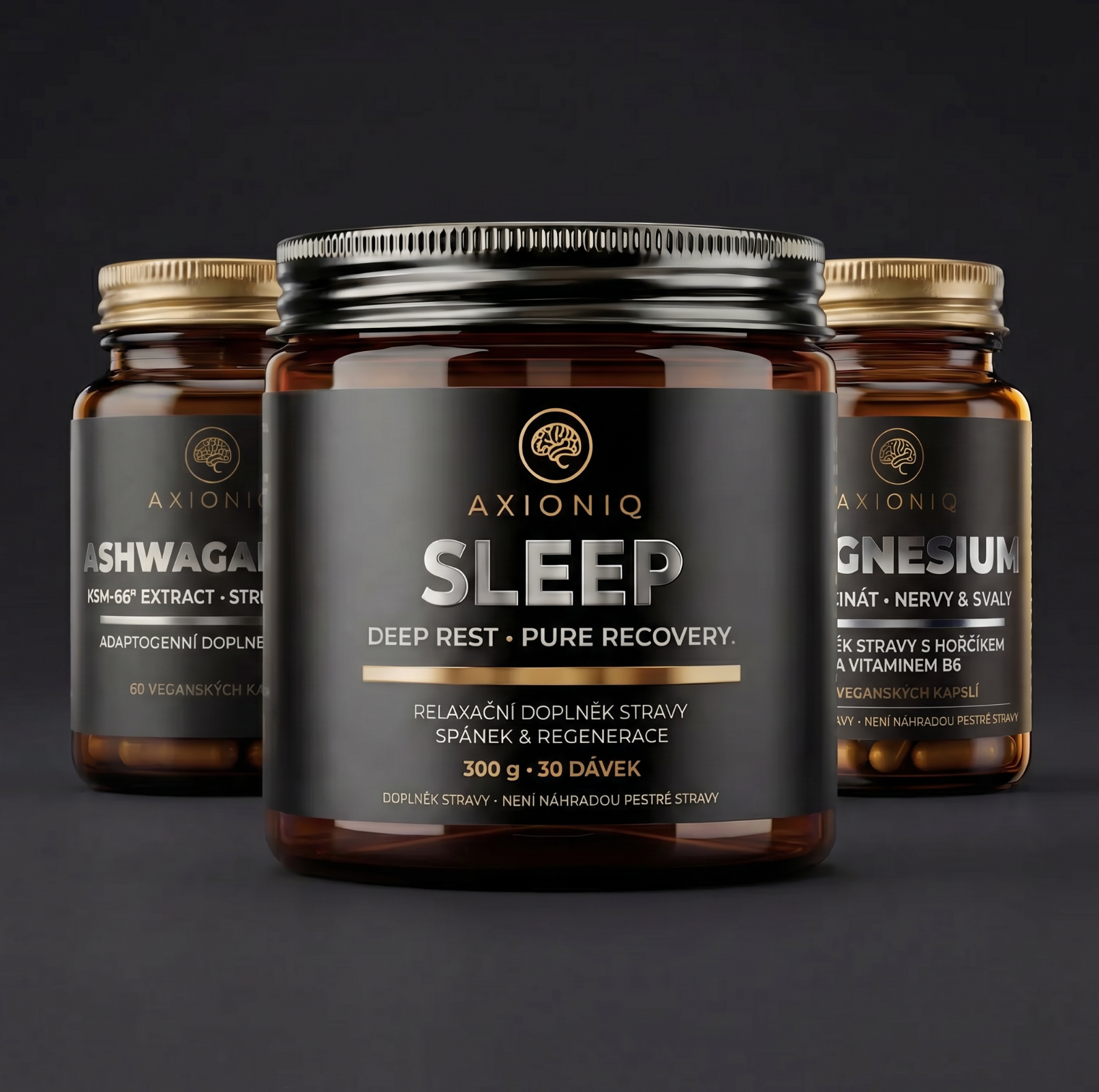 AXIONIQ Calm Core - Stack pre stres a pokoj | Ashwagandha + SLEEP + Magnesium | Set 3 produktov