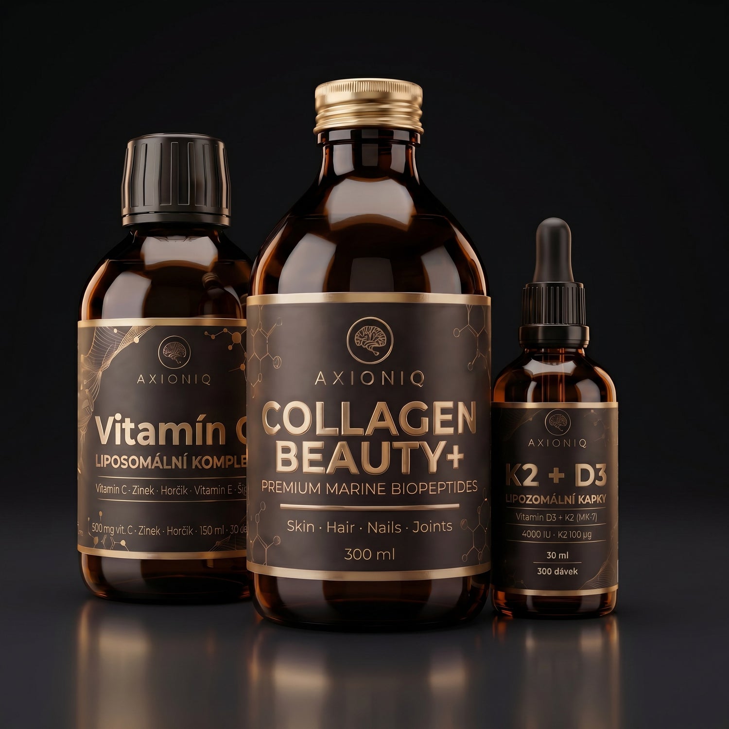 AXIONIQ Beauty Core Liquid – Kompletní beauty protokol | Collagen Beauty Liquid + Liposomal Vitamin C + K2 + D3 - Axioniq labs