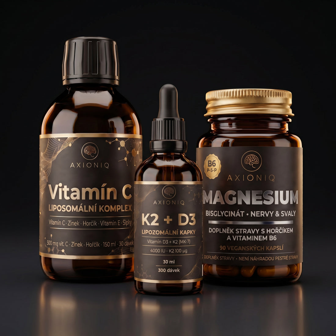 AXIONIQ Daily Core – Denní stack pro imunitu, energii a rovnováhu | D3+K2 + Vitamin C + Magnesium | Set 3 produktů - Axioniq labs