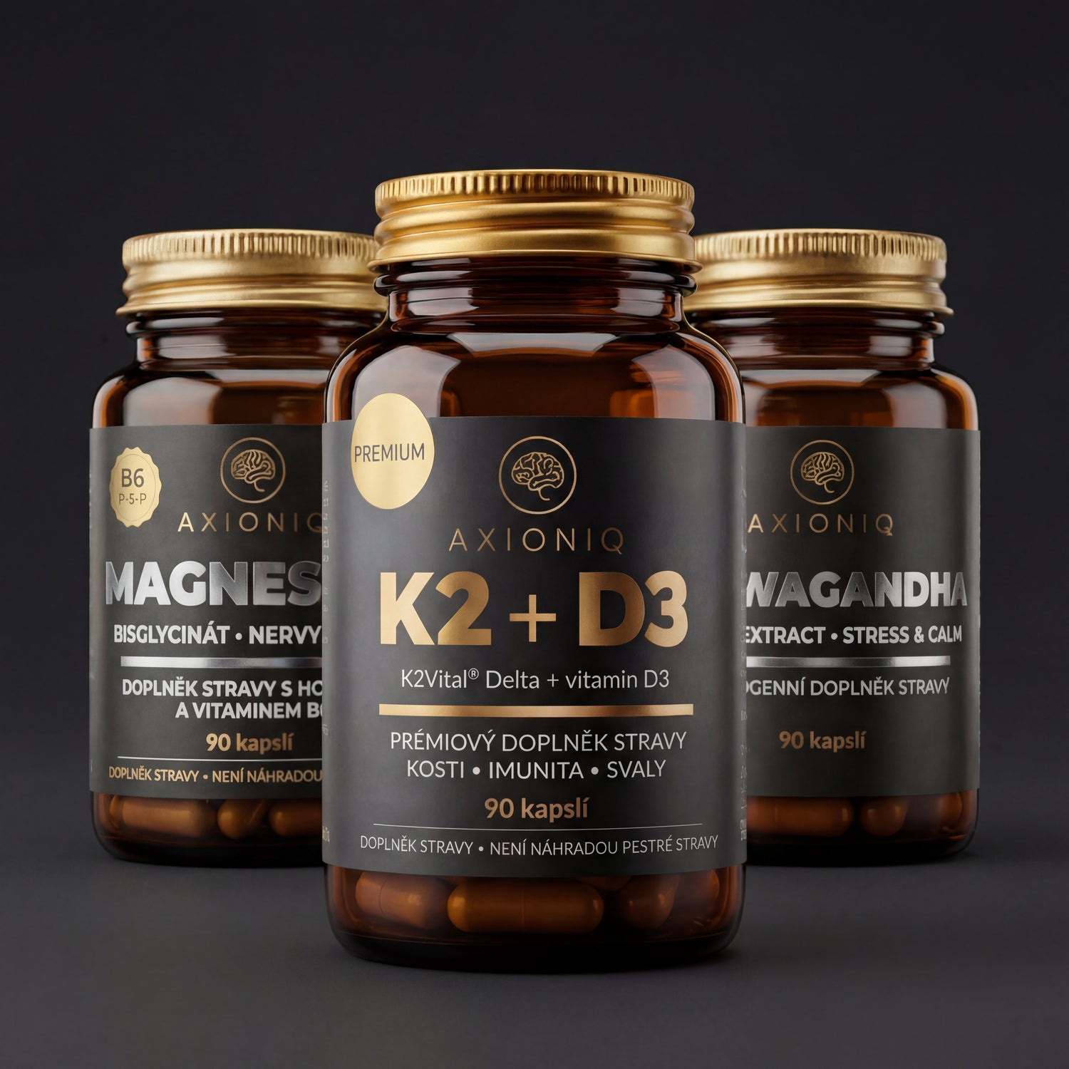 AXIONIQ Longevity Core - Stack pre zdravie a dlhovekosť | K2D3 + Magnesium + Ashwagandha | Set 3 produktov