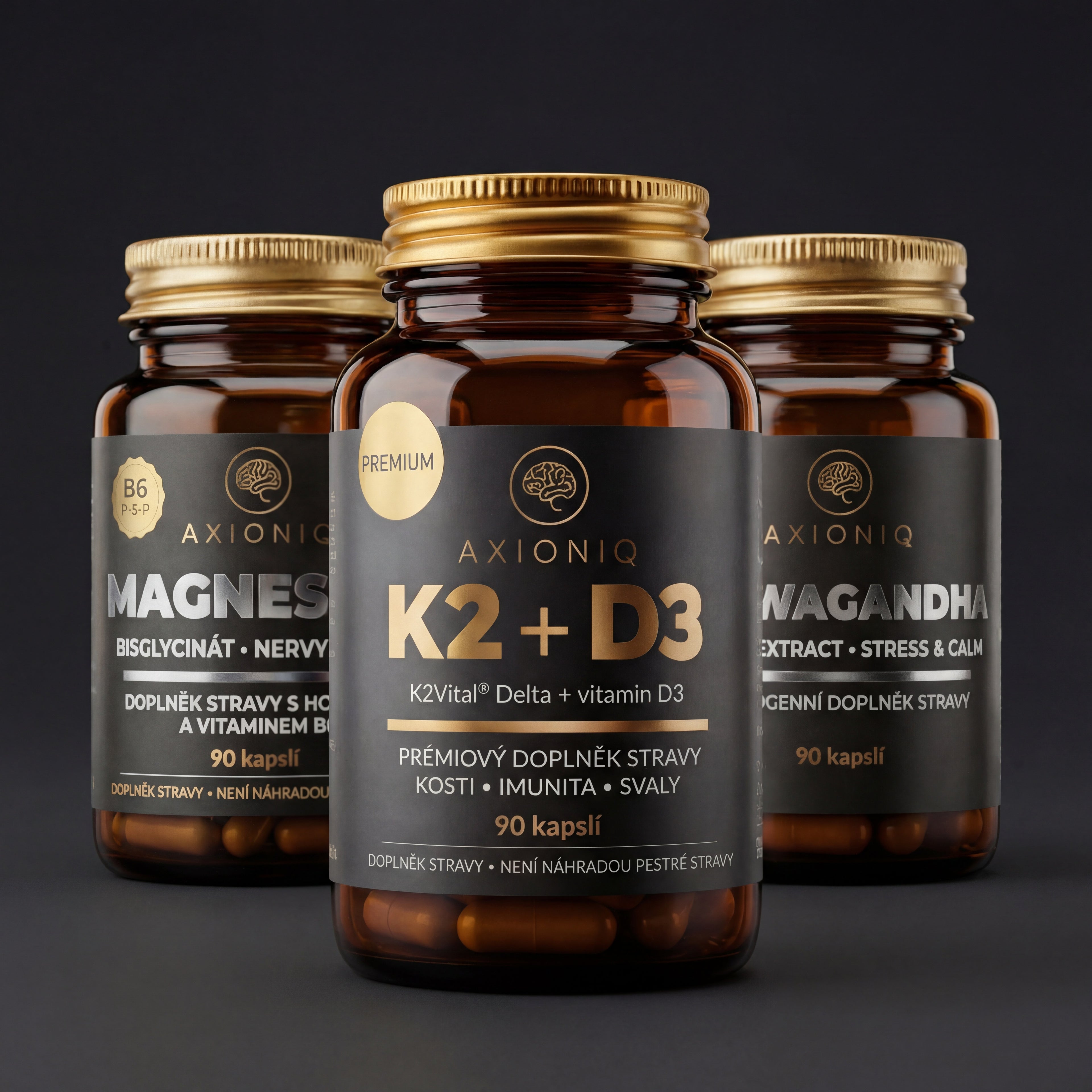 AXIONIQ Longevity Core - Stack pre zdravie a dlhovekosť | K2D3 + Magnesium + Ashwagandha | Set 3 produktov